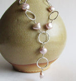 Mauve Pearl Necklace with Hammered Sterling Silver Hoops