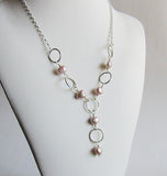 Mauve Pearl Necklace with Hammered Sterling Silver Hoops