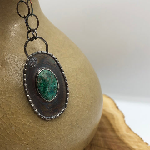 Chrysocolla Necklace with Stamped Border