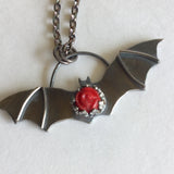 Bat Necklace with Red Rose
