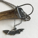 Deer Antler Necklace with Onyx and Bat