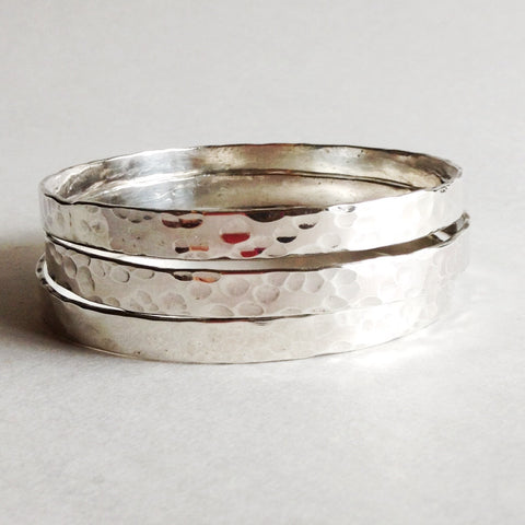 Hammered Bangle Bracelets in Sterling Silver