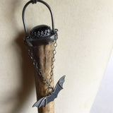 Deer Antler Necklace with Onyx and Bat