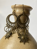 Antique Brass Sun Charm Earrings
