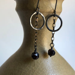 Hammered Hoop Earrings with Ant Hill Garnets