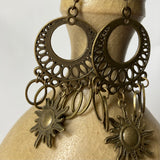 Antique Brass Sun Charm Earrings