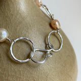 Peach Pearl and Sterling Silver Bracelet