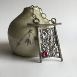 Torii Gate Style Necklace in Reticulated Silver with Lab Ruby