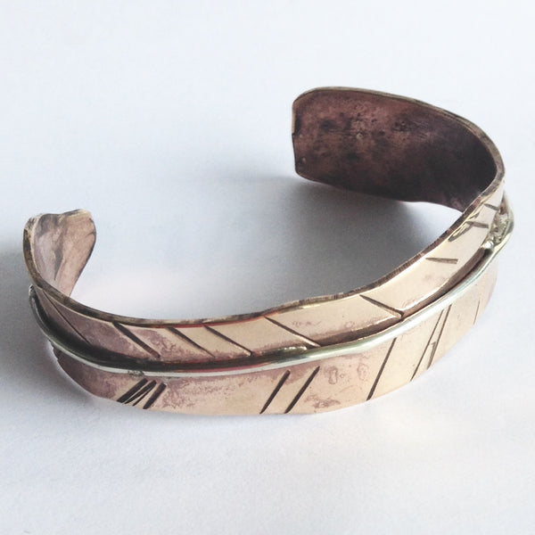 Bronze Feather Cuff with Sterling Silver