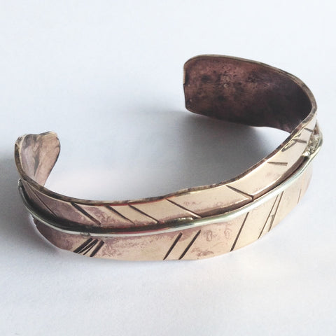 Bronze Feather Cuff with Sterling Silver