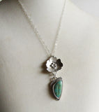 Silver Flower and Kingman Turquoise Leaf Necklace