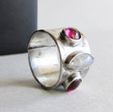 Moonstone and Lab Ruby Ring - Size 7
