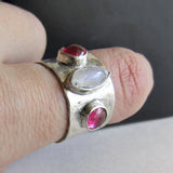 Moonstone and Lab Ruby Ring - Size 7