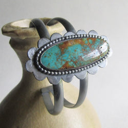 Kingman Turquoise Double Cuff with Scalloped Edge