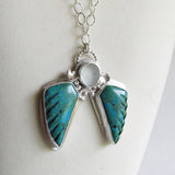 Angel Wings Necklace - Morenci Azurite and Clear Seaglass