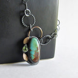 Kingman Turquoise Necklace with Peridot - Mixed Metals