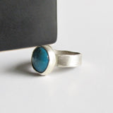 Turquoise Ring - Size 6 Hammered Silver