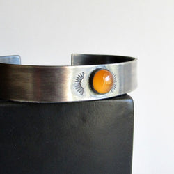 Carnelian Hand Stamped Sterling Silver Cuff