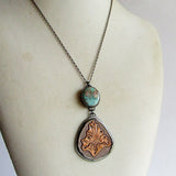 Royston Turquoise and Tooled Leather Necklace