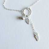 Gray Pearl Hoop Necklace with Leaves
