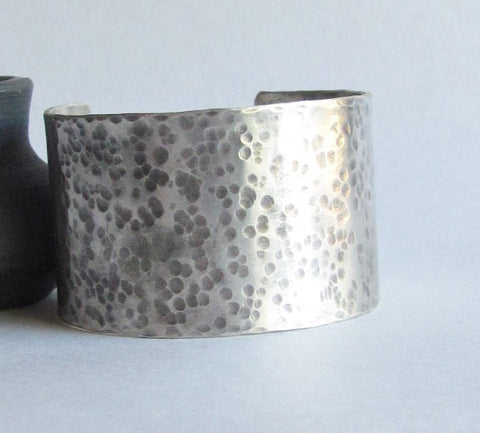 Wide Hammered Sterling Silver Cuff