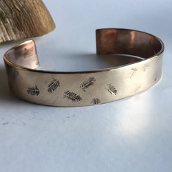 Hand Stamped Bronze Feather Cuff Bracelet