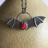 Bat Necklace with Red Rose